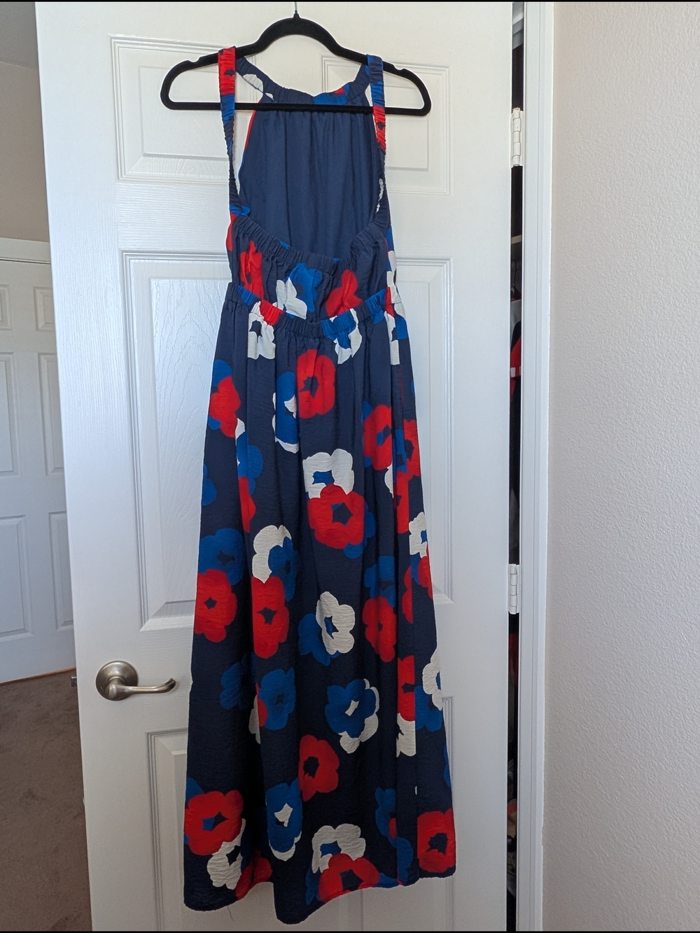 Banana Republic Navy Floral Halter Maxi Dress with Red, Blue & White Flowers M - Picture 7 of 10